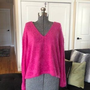 pink, cozy, V-neck, soft, crop top, oversized, loose, fit sweater